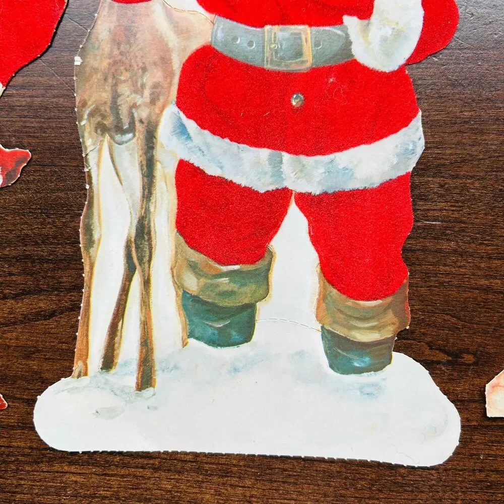3 Santa Paper Cut Outs Christmas Wall Decor Vintage 11.5